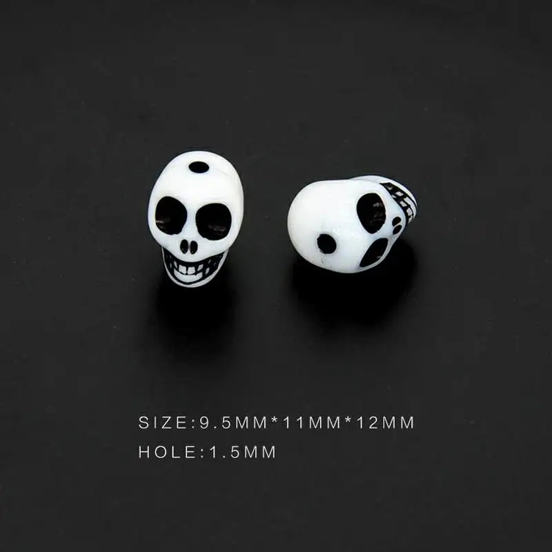 30pcs/Bag 10*13mm Skull Scattered Beads Acrylic Mixed Colors Halloween Festival Materials For Jewelry Making DIY Bracelet