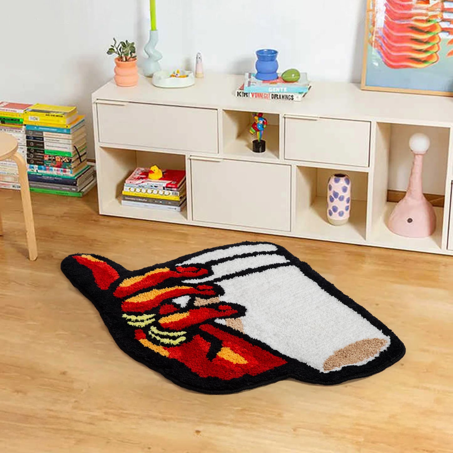 Red & White Graphic Tufted Rug,  Shaped Carpet, Fashionable Urban Decor, Non-Slip Floor Mat for Bedroom Living Room