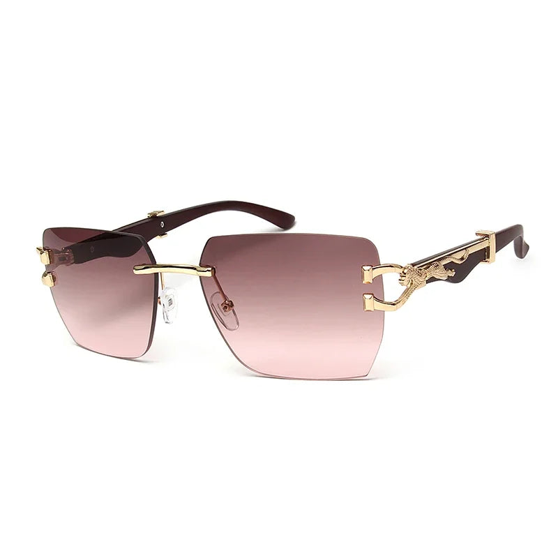 Rimless Square Leopard Frame Outdoor Sunglasses For Man Designer Gradient Sun Glasses Woman Fashion Vintage Luxury Eyewear