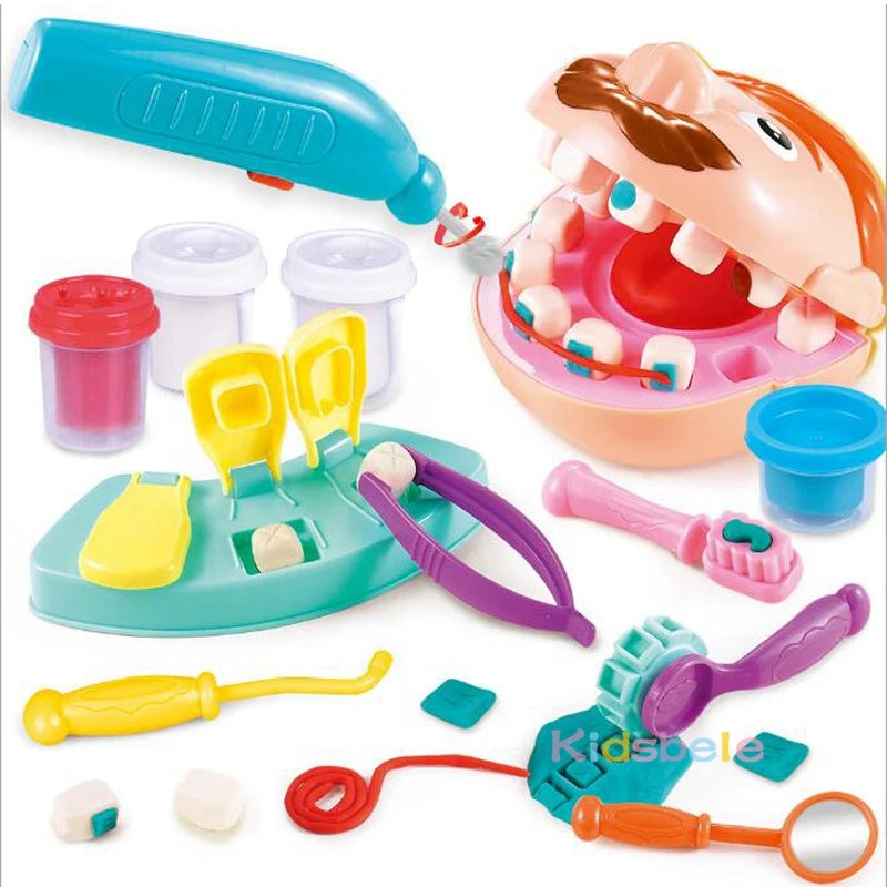 Child Pretend Play toys educational Doctor Toys dentists tooth filling teeth color clay plastic mold set birthday gift boy girl