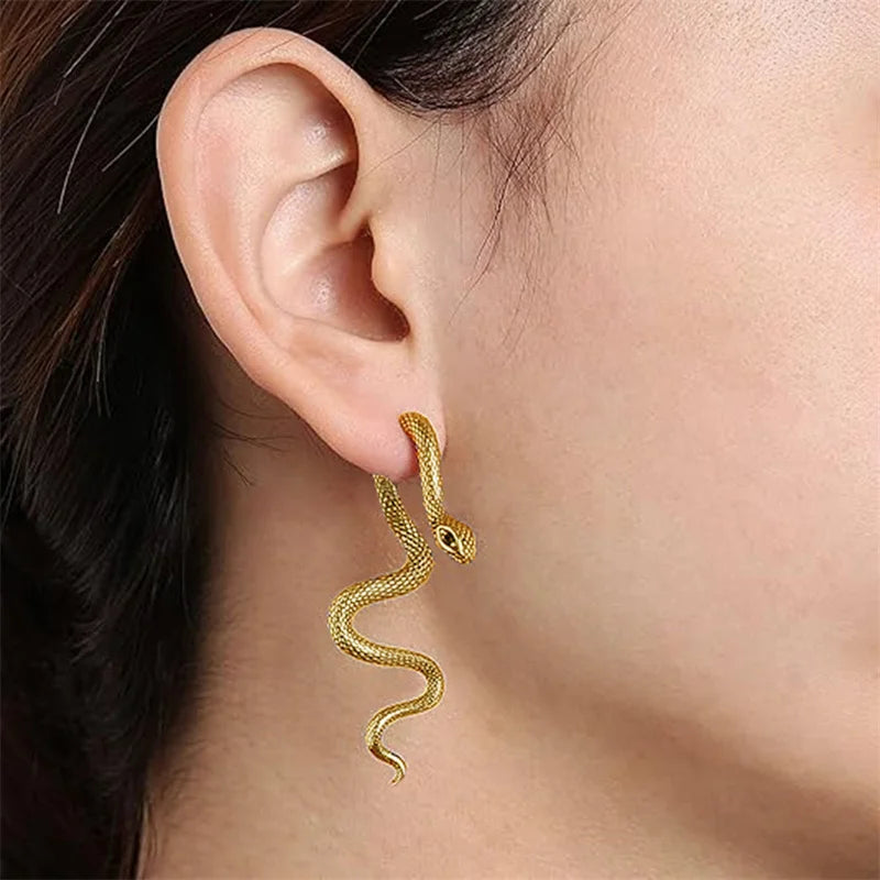 1Pair Gothic Snake Long Earrings For Women Girls Hip Hop Punk Detachable Snake Earrings Jewelry Accessories Halloween Gifts