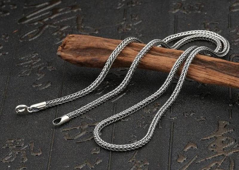Real Silver Retro Classical Square Fox Tail Chain Necklace For Man Woman S925 Silver Chopin Sweater Chain Necklaces Fine Jewelry