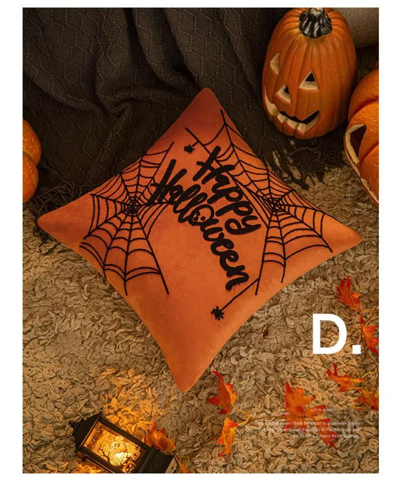 30x50/45x45cm Halloween Embroidery Pillowcase Home Holiday Decoration Sofa Pillow Cover Living Room Plush Orange Cushion Covers