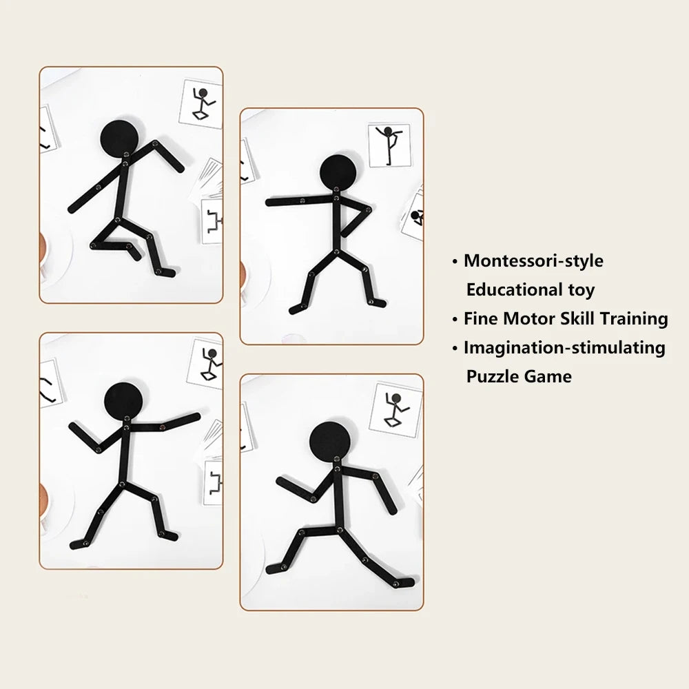 Kids Montessori Toys Wooden Early Learning Educational Puzzles Sporty Pose Jigsaw Improve Hands-on Skill Busy Board Gifts