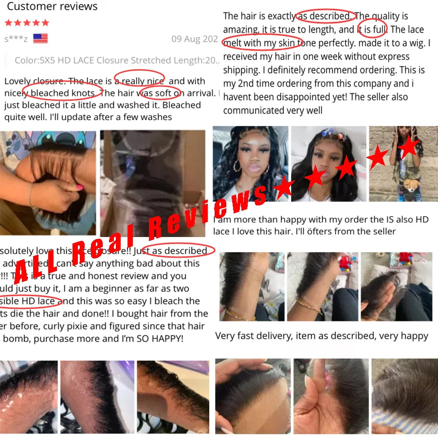 Real HD Lace Frontal Only Full 13x6 13x4 Invisible Melt Skins Lace 5x5 6x6 7x7 HD Lace Closure Human Hair Body Wave & Straight