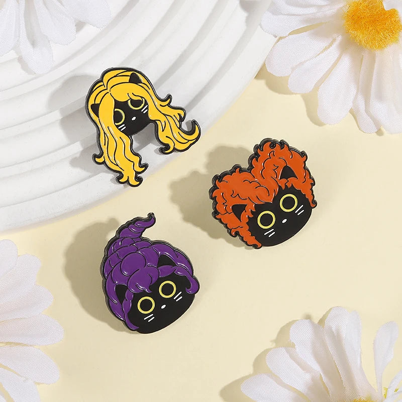 Funny Witch Black Cat Enamel Pins Family Comedy Film Movies Witch Sisters Brooch Lapel Badge Halloween Jewelry Gifts for Friends
