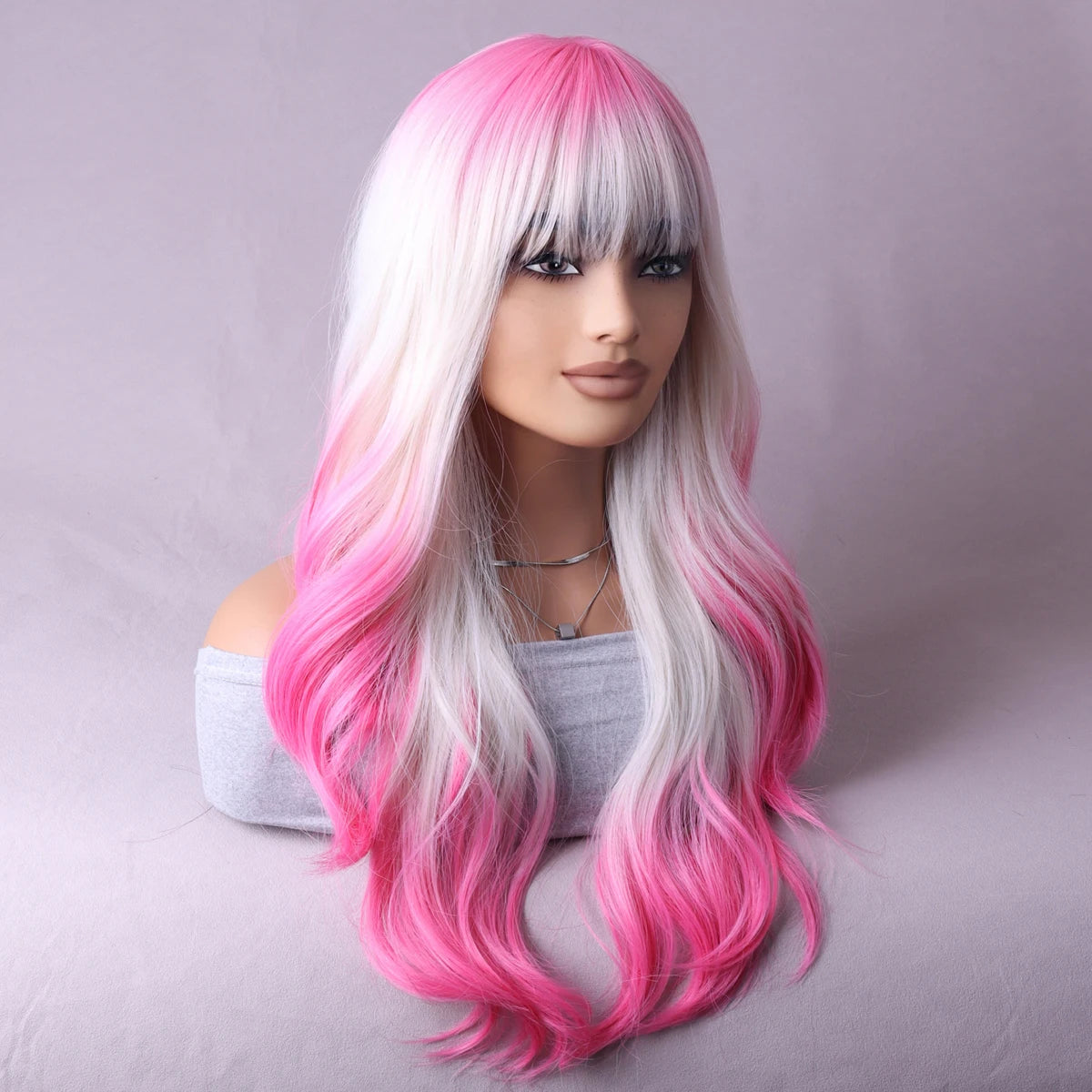 Peach shade shade wig Ladies dark red white shade shade wig with bangs Heat resistant synthetic wig Halloween cosplay party wig