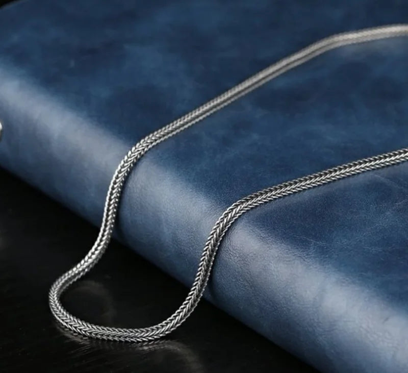 Real Silver Retro Classical Square Fox Tail Chain Necklace For Man Woman S925 Silver Chopin Sweater Chain Necklaces Fine Jewelry