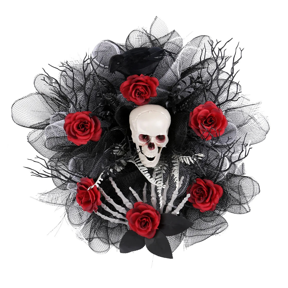 Halloween Wreath Scary Red Rose Wreath Halloween Skeleton Wreath for Haunted Mansion Halloween and Party Supplies