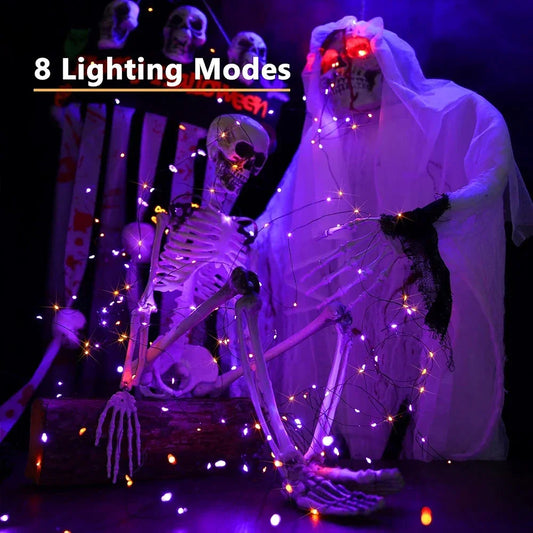 Purple and Orange Fairy String Lights Copper Black Wire Total 100-1200LED USB Fairy Lights With 8 Modes For Halloween Decoration