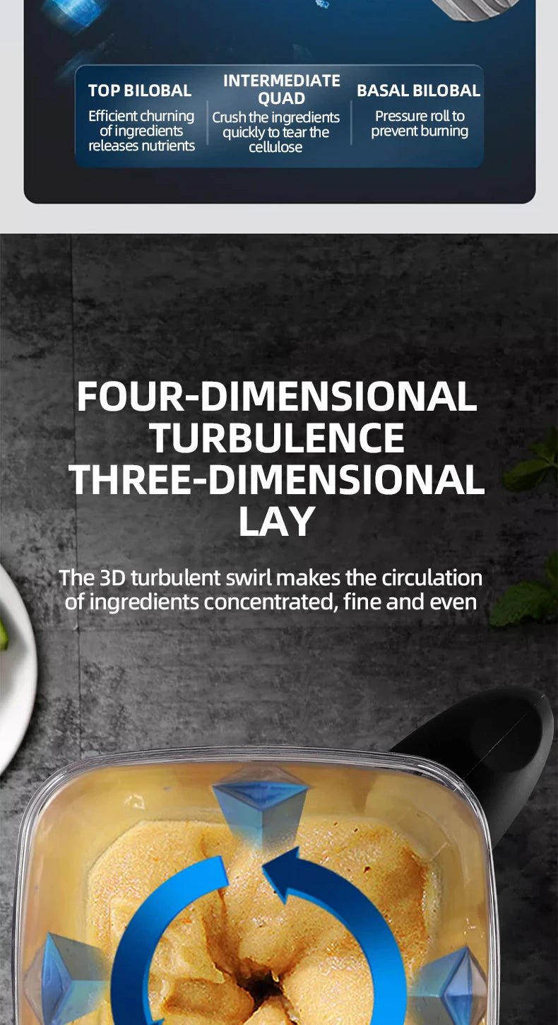 2000W Heavy Duty Commercial Blender Stationary Mixer Ice Smoothies Appliances for Kitchen Professional High Power Food Processor