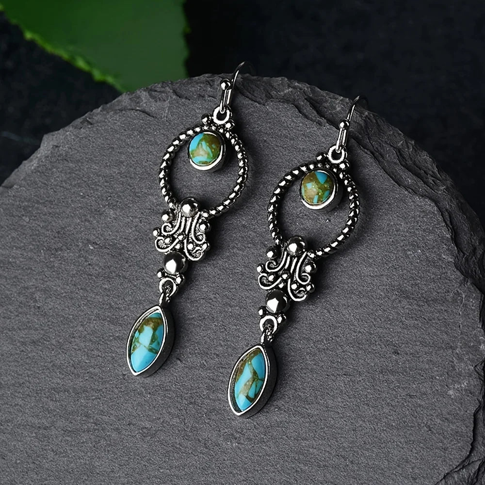 Halloween new black inlaid artificial turquoise earrings alloy earrings couple holiday gift jewelry