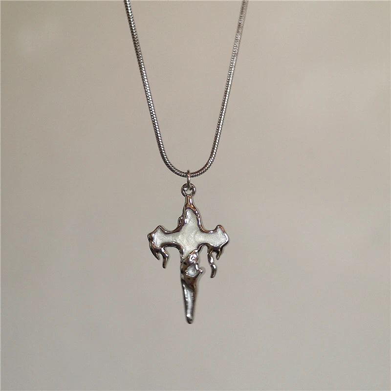 Goth Irregular Heart Cross Vortex Pendant Snake Rope Chain Necklace For Women Men Grunge Y2K 90s Punk Halloween EMO Accessories