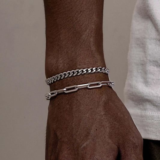 2pcs Men's Chain Bracelets,Silver Gold Black Color Stainless Steel Twisted Rope Chain,Trendy Cuban Chain Wristband Gift