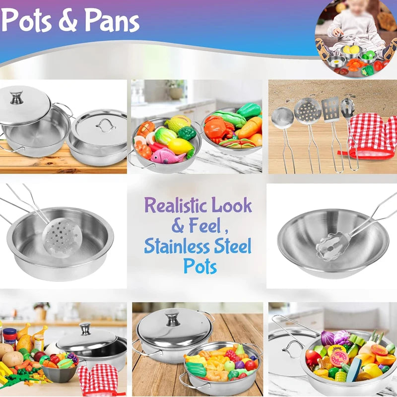 Mini Stainless-Steel Kitchen Toys .A Tiny Size Play House Cooking Utensil Set for Kids . Educational Kitchen Experience