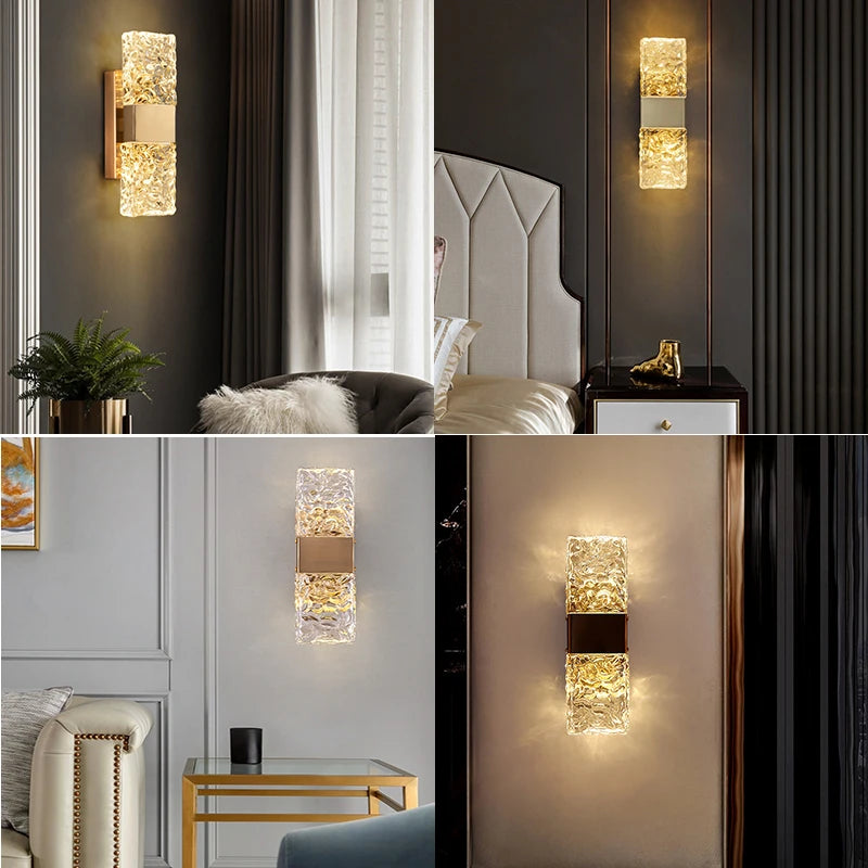 Corrugated Crystal Wall Lamps Modern LED Lighting Indoor Wall Sconces Living Room TV Background Bedroom Aisle Home Decor Lustre