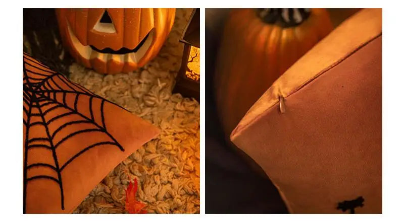 30x50/45x45cm Halloween Embroidery Pillowcase Home Holiday Decoration Sofa Pillow Cover Living Room Plush Orange Cushion Covers
