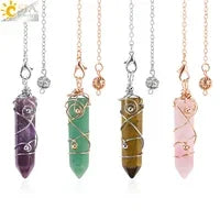 Healing Spiritual Crystal Pendulum Reiki Natural Stone Pendant Cone Penulum Pendulos for Dowsing Divination Healing Jewelry S962