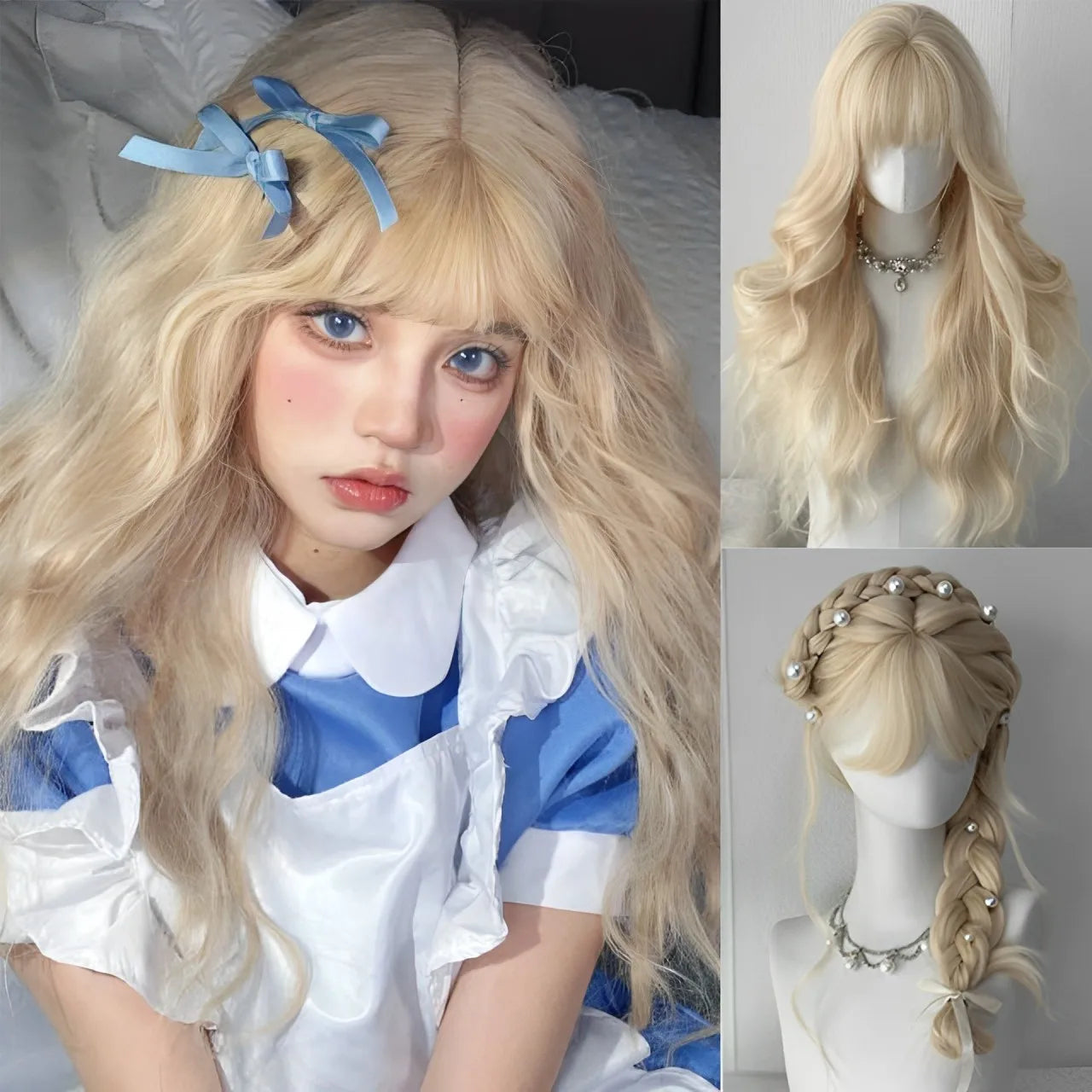 Synthetic Short Lolita Cosplay Christmas Halloween Bob Brown Blonde LM Wig With Long Curly Ponytail Natural Fake Hair for Women