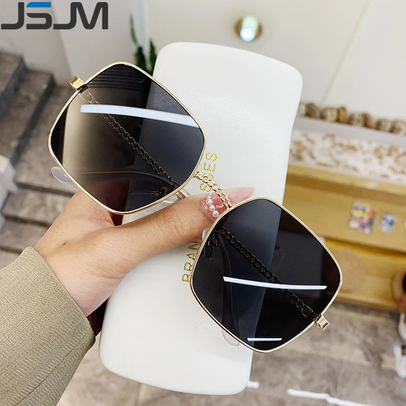 JSJM New Fashion Big Frame Sunglasses Women Classic Brand Design Luxury Metal Oversize Sun Glasses Female Oculos De Sol UV400