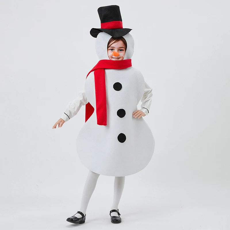 Snowman Costume Set with Sleeveless Jumpsuit Faux Nose and Scarf - 3 Piece Christmas Halloween Outfit for Kids