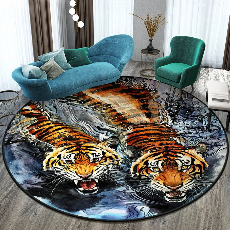 Tiger Round Rug Floor Mats Living Room Rugs Kids  Decor Gifts Restroom     Prayer  Area