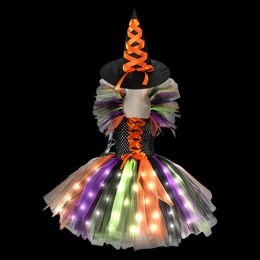 Halloween Girls Witch LED Dress Carnival Vestidos Party Dress Kids Cosplay Children Costume Festival Party Princess Dress