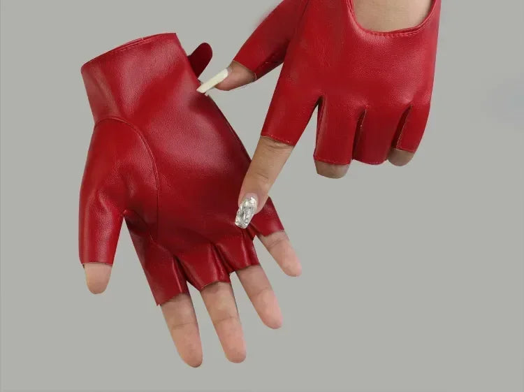 Women Halloween PU Leather Waterproof  Fingerless Gloves Female Half Finger Driving Cycling New Fashion Punk Gloves Dance Gloves