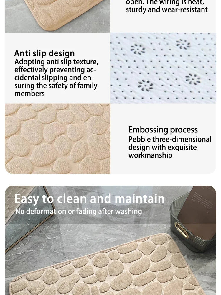 Pebble embossed bath blanket, memory foam absorbent floor mat, bathroom floor mat, anti-skid door blanket, indoor floor mat