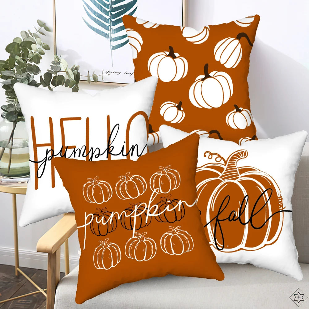 4-Pack Halloween Throw Pillow Covers 45X45cm Ghost Pumpkin Bat Pattern Ideal for Sofa, Bed, Car, Living Room Home Decor