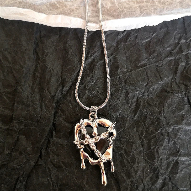 Goth Irregular Heart Cross Vortex Pendant Snake Rope Chain Necklace For Women Men Grunge Y2K 90s Punk Halloween EMO Accessories