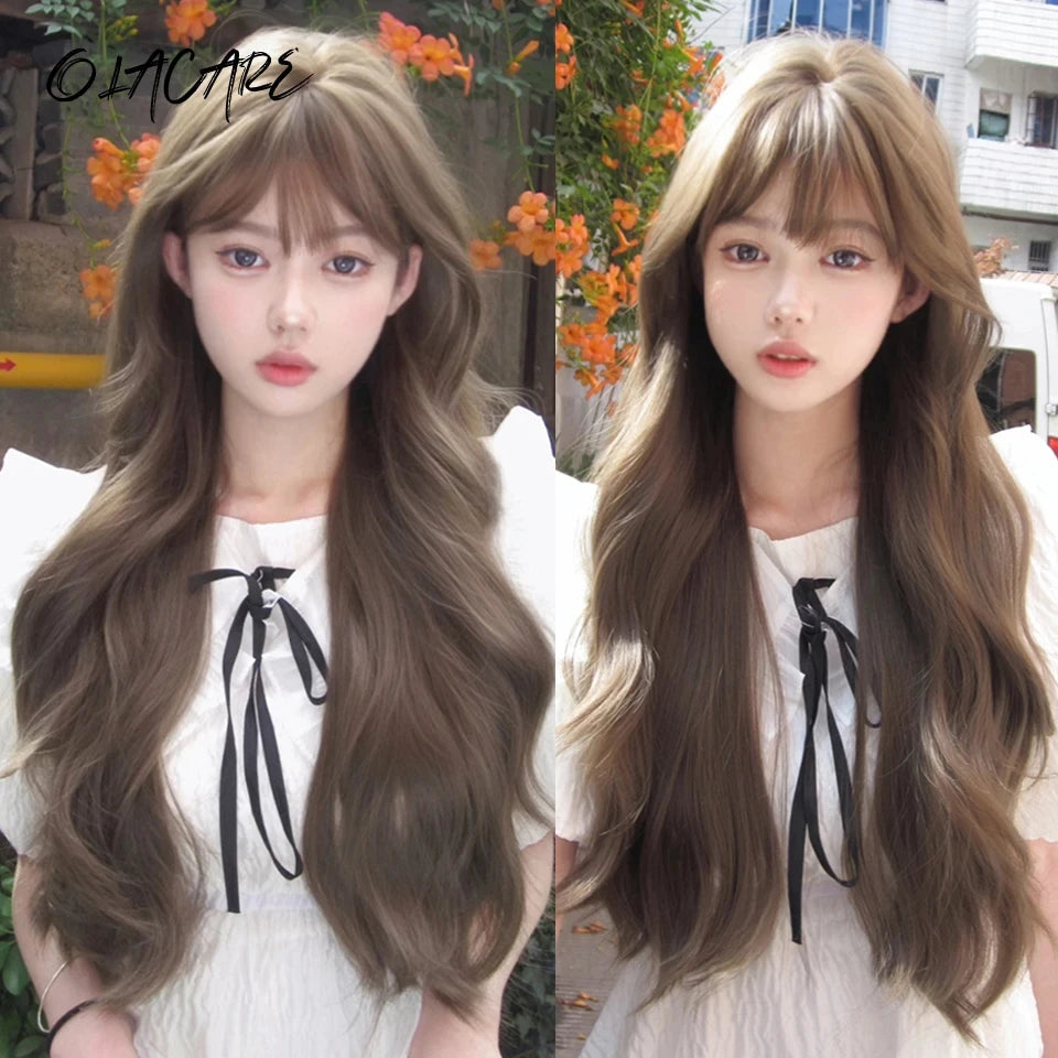 Synthetic Short Lolita Cosplay Christmas Halloween Bob Brown Blonde LM Wig With Long Curly Ponytail Natural Fake Hair for Women