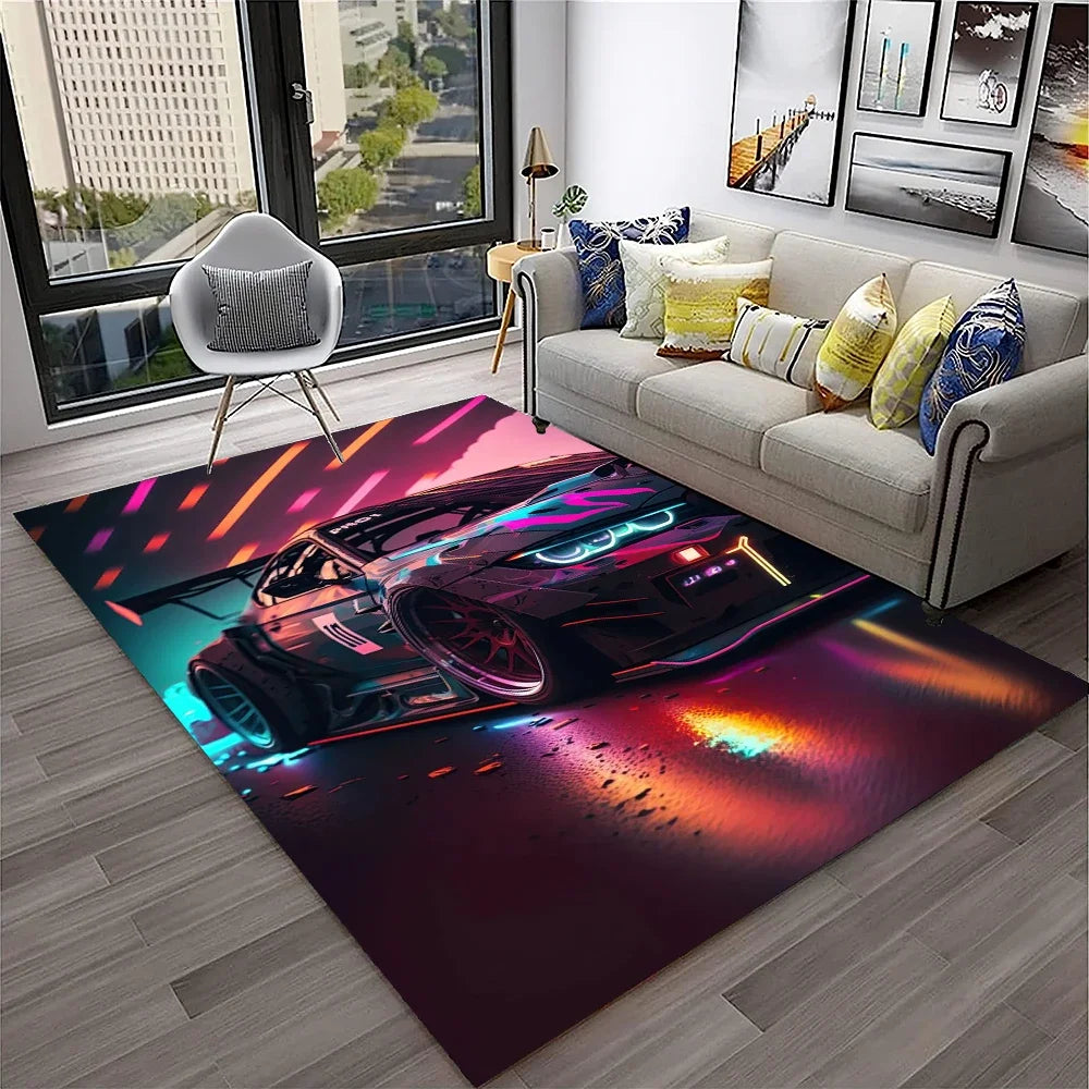 Racing Car Sports Car Carpet Rug for Home Living Room Bedroom Playroom Sofa Doormat Decor,Kids Game Area Rug Non-slip Floor Mat