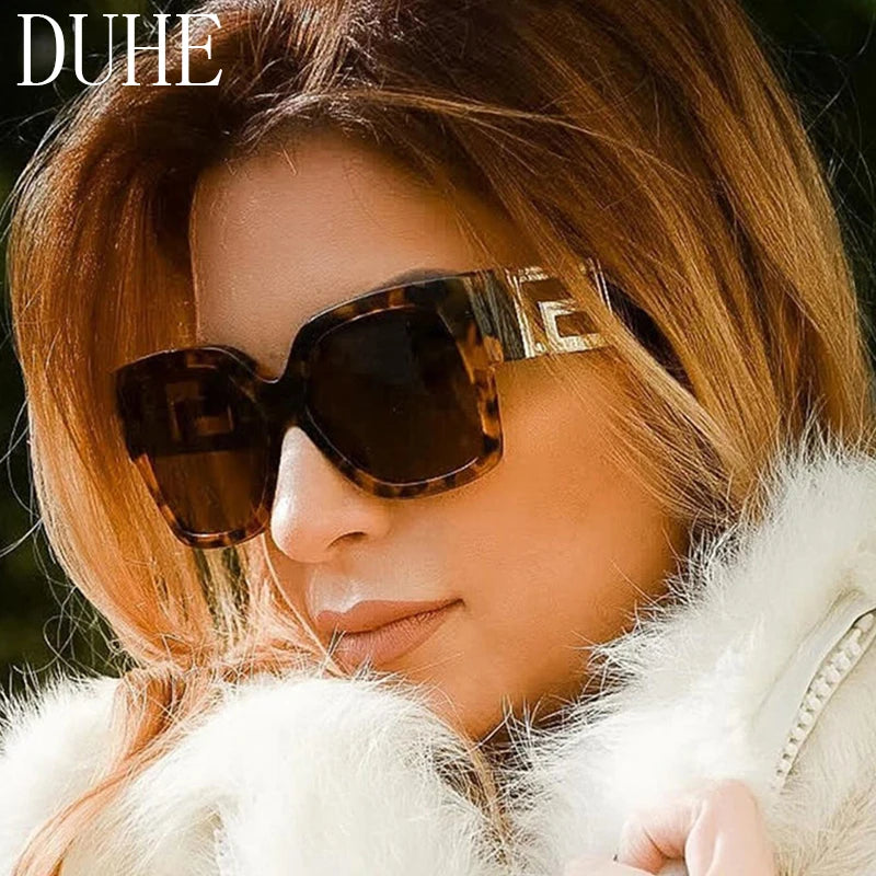 Luxury Brand Design Oversized Women's Sunglasses ,Stylish Elegant Commuting Sunglasses ,Square Retro Gradient Tone Sunglasses.