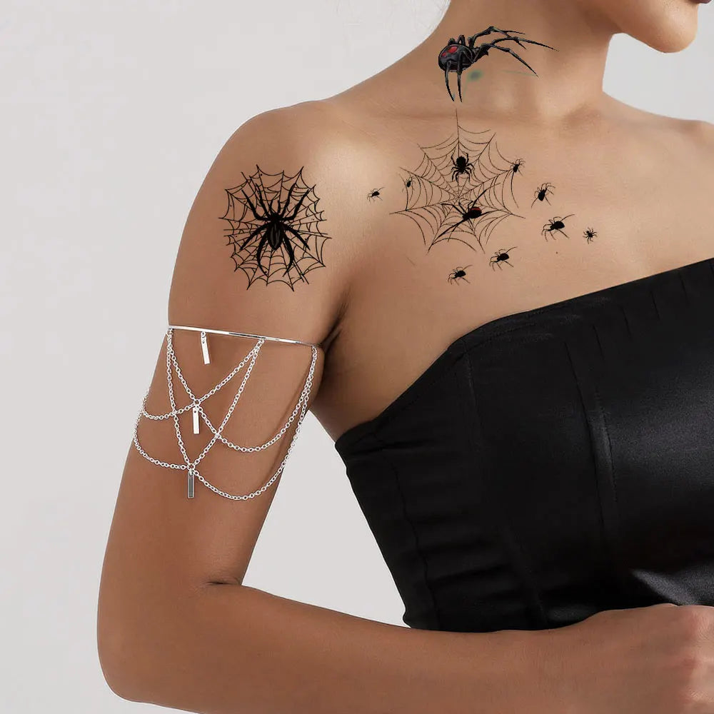 10Pcs Halloween Temporary Tattoo Stickers For Women Men Waterproof Spider Web Fake Tattoos For Face & Body Makeup
