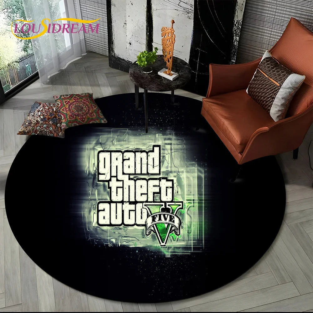 Grand Theft Auto Games GTA  Gamer Round Carpet Rug for Living Room Bedroom Child Playroom Decor,Pet Area Rug Non-slip Floor Mat