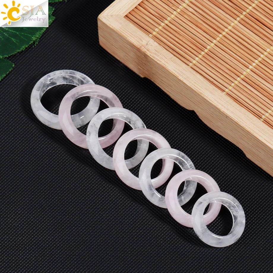 Healing Gem Stone Crystal Band Rings for Men Natural Pink Stone Quartz Red Agates Jaspers Dainty Finger Ring Women Jewelry H474