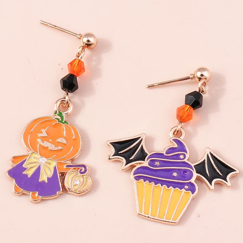 Aihua Fashion Halloween Earrings Enamel Ghost Skeleton Pumpkin Bat Spider Earrings For Women Halloween Night Party Jewelry Gifts