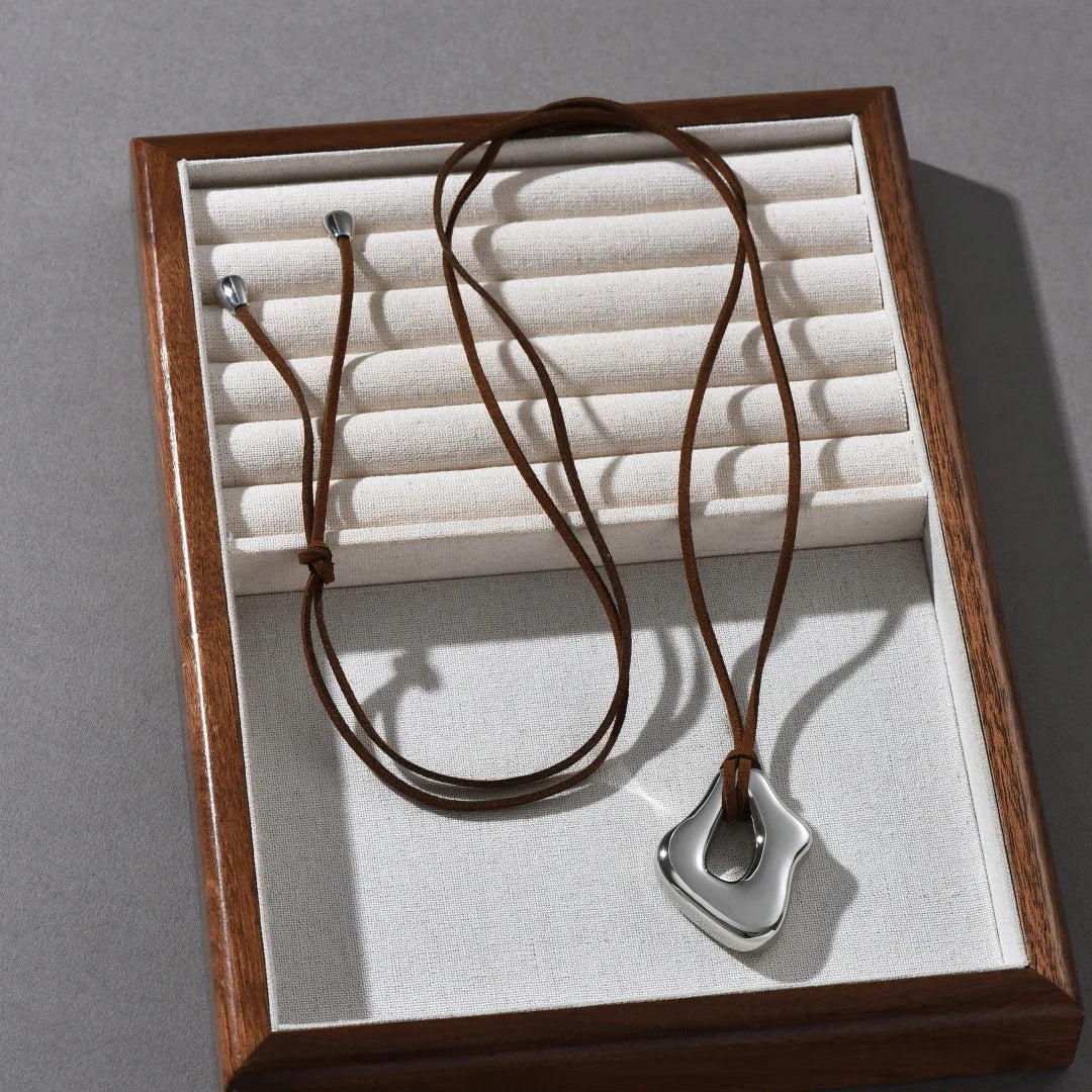 2025 Europe Adjustable Rope Geometric Silver Color Pendant Sweater Chain Necklace Woman Fashion Jewelry Trend