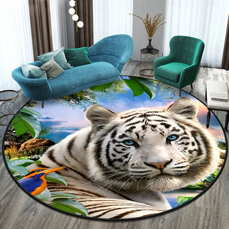 Tiger Round Rug Floor Mats Living Room Rugs Kids  Decor Gifts Restroom     Prayer  Area