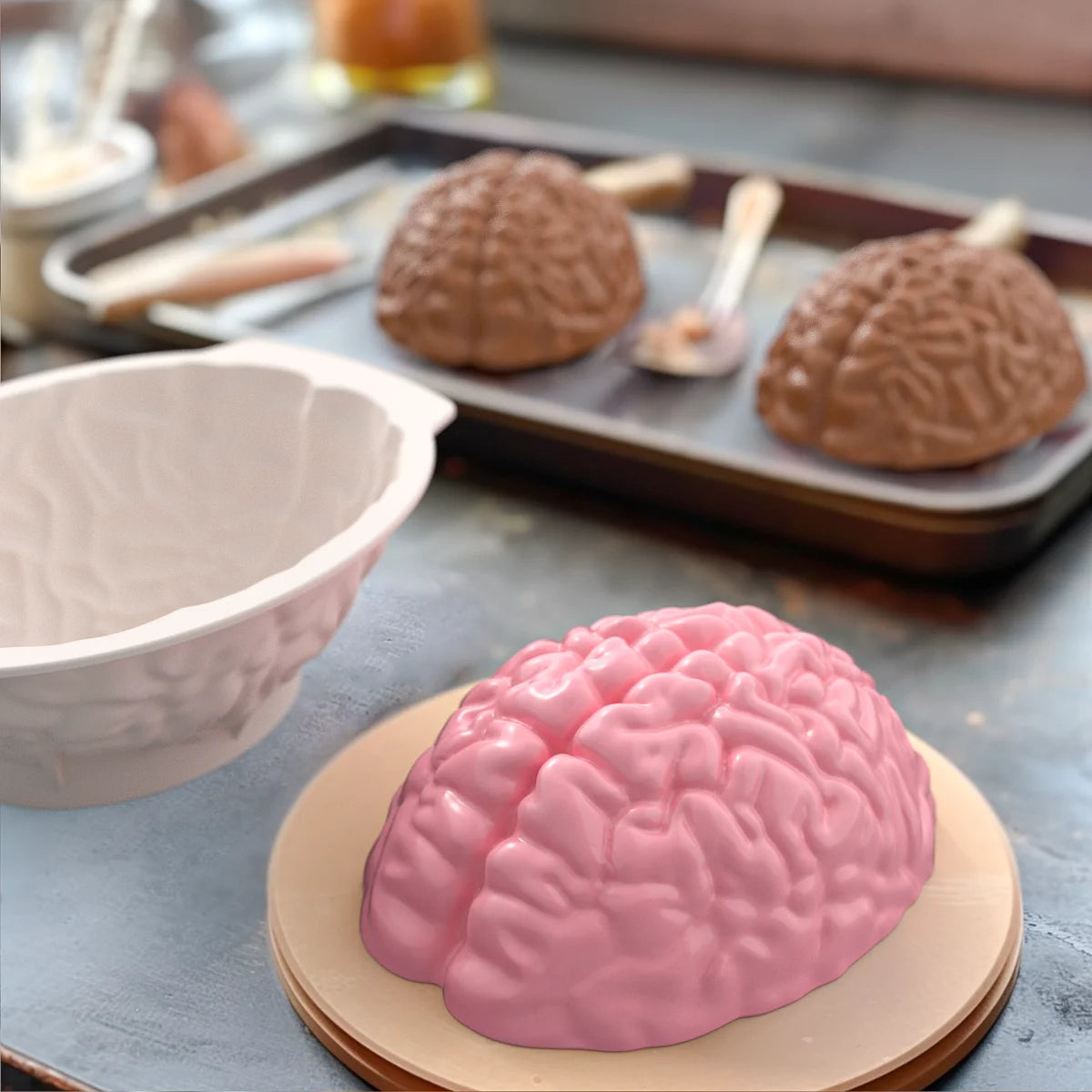Silicone Brain Shape Mold For Diy Ice Cubes Puddings Chocolates Cakes Halloween Christmas Festival Party