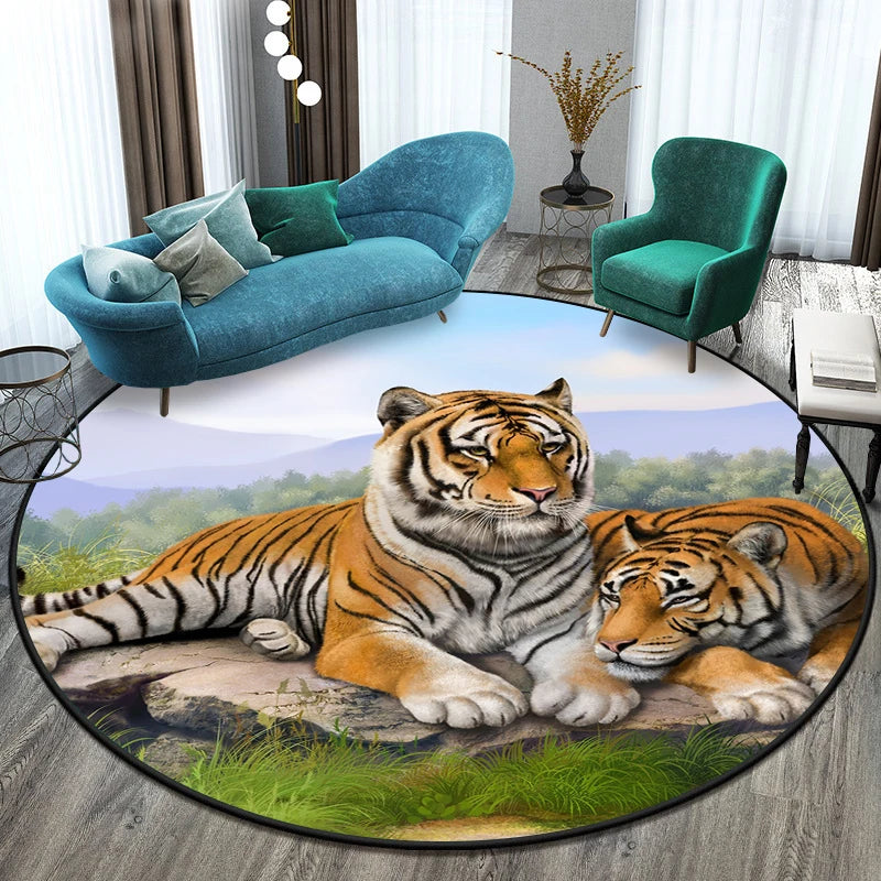 Tiger Round Rug Floor Mats Living Room Rugs Kids  Decor Gifts Restroom     Prayer  Area