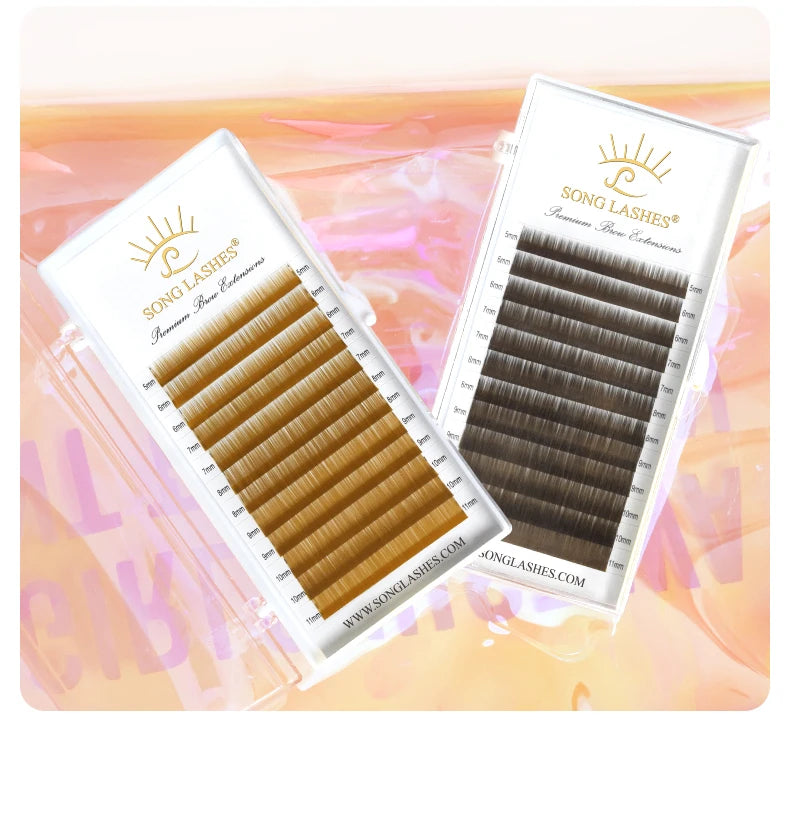 SONG LASHES  High Quality Straight Curvate Eyebrow Extensions False Eyebrow 12 lines Brown Color Eyebrow Extension