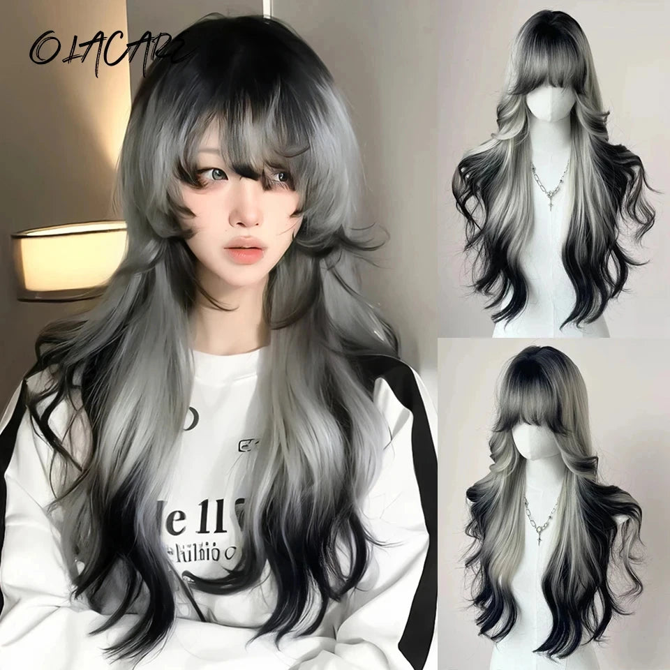 Synthetic Short Lolita Cosplay Christmas Halloween Bob Brown Blonde LM Wig With Long Curly Ponytail Natural Fake Hair for Women