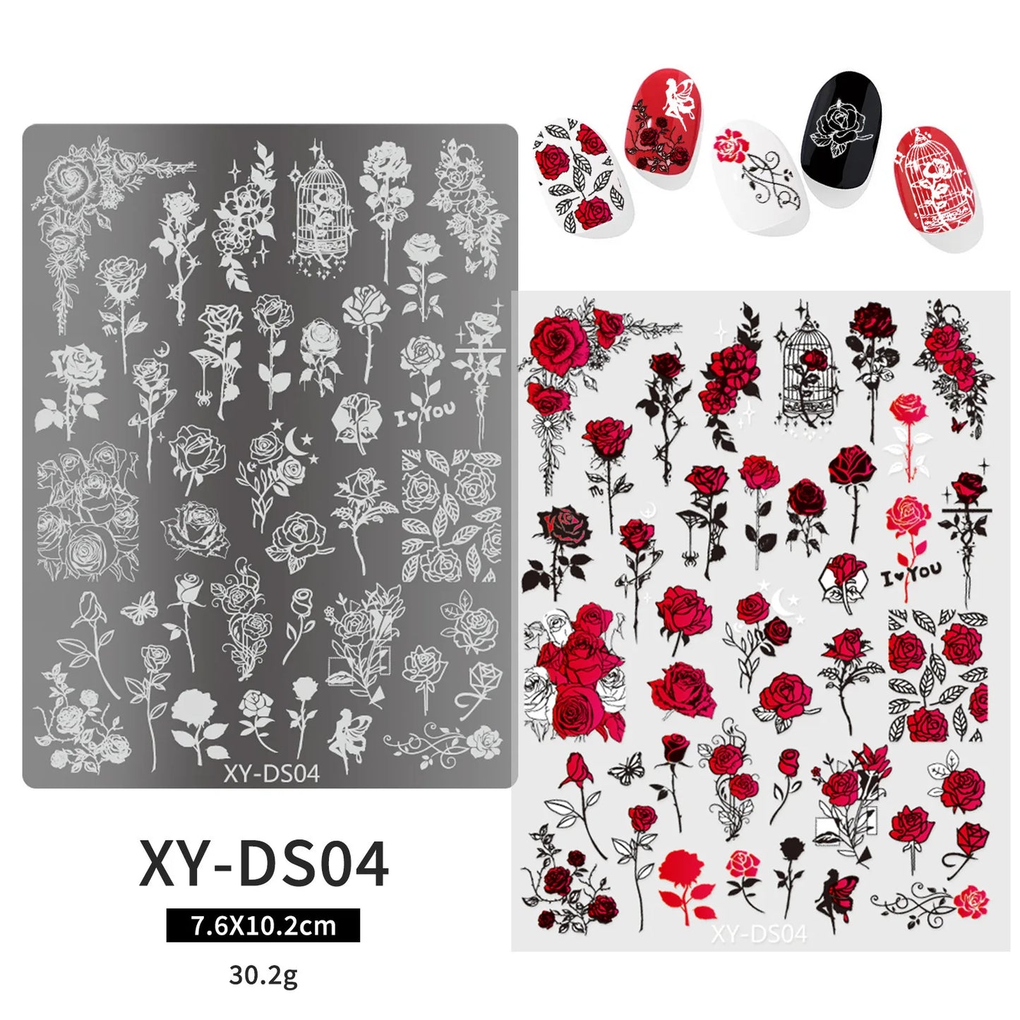 Halloween Nail Stamping Plates Nail Art Templates Printing Rose Leaves Moon Butterfly French Nails Image Stainless Stencil Tool