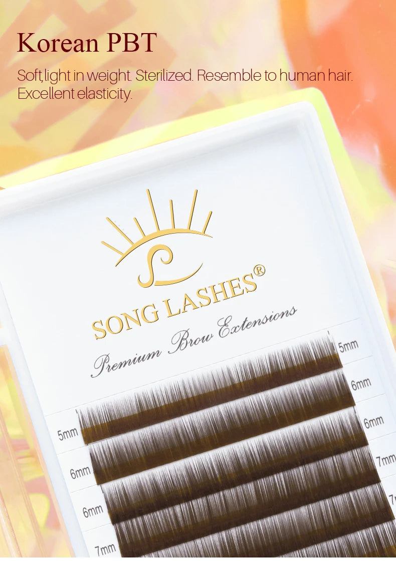 SONG LASHES  High Quality Straight Curvate Eyebrow Extensions False Eyebrow 12 lines Brown Color Eyebrow Extension