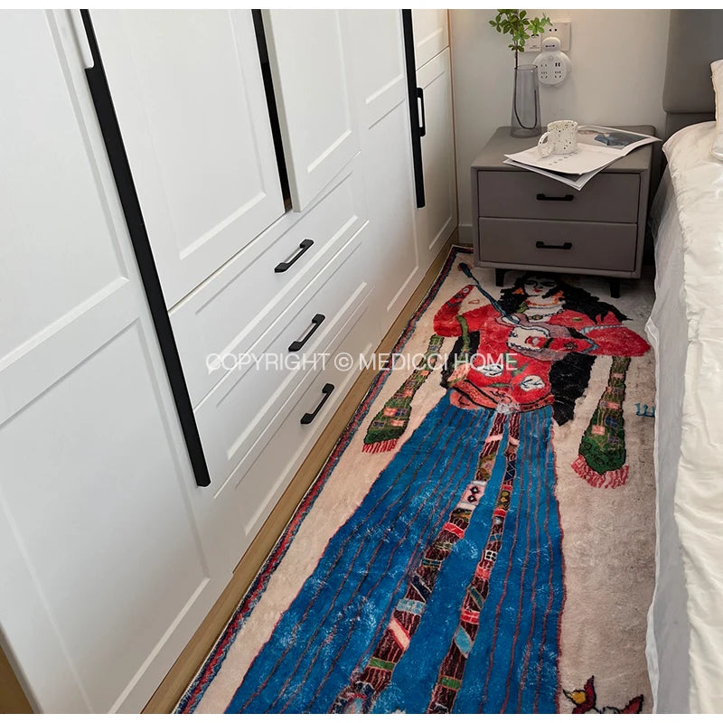 Medicci Home Uyghur Girl Frescoes Retro Blush Area Rug Morroccan Runner Rug Shaggy Accent Carpet Doormat For Bedside Living Room