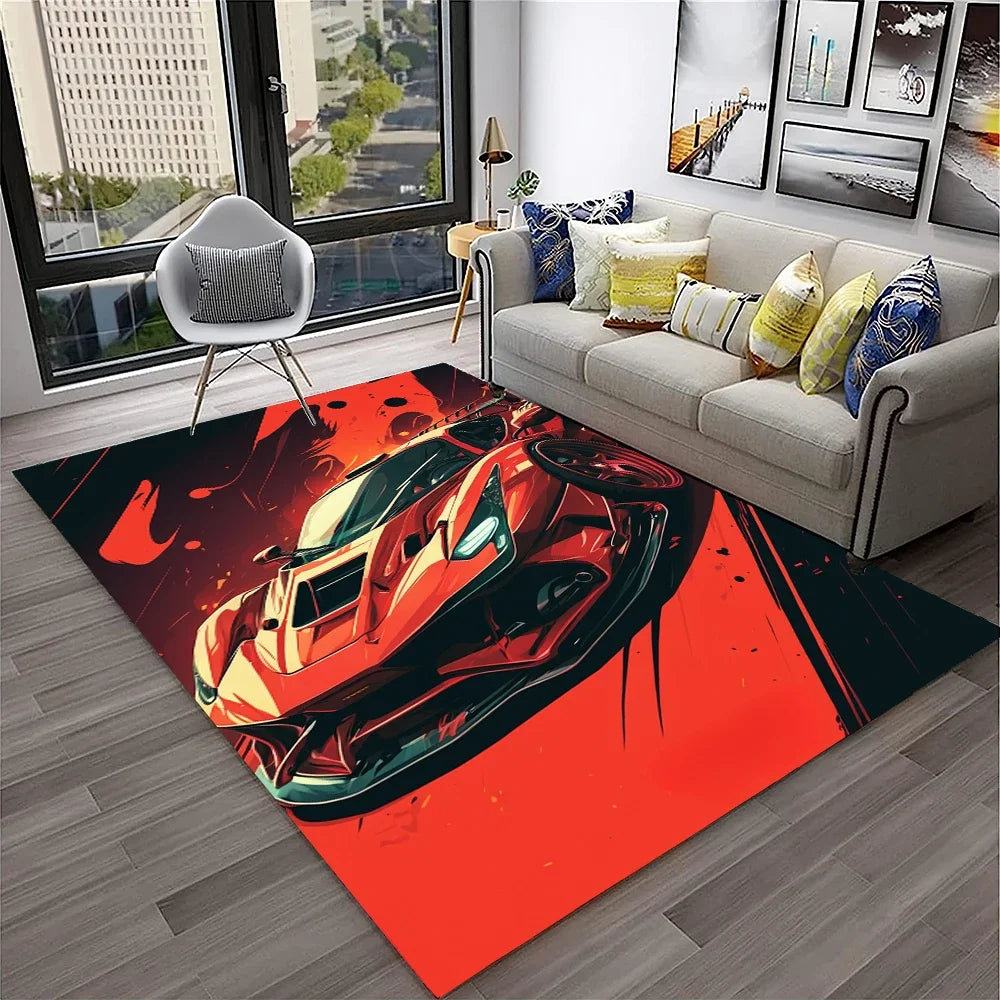 Racing Car Sports Car Carpet Rug for Home Living Room Bedroom Playroom Sofa Doormat Decor,Kids Game Area Rug Non-slip Floor Mat