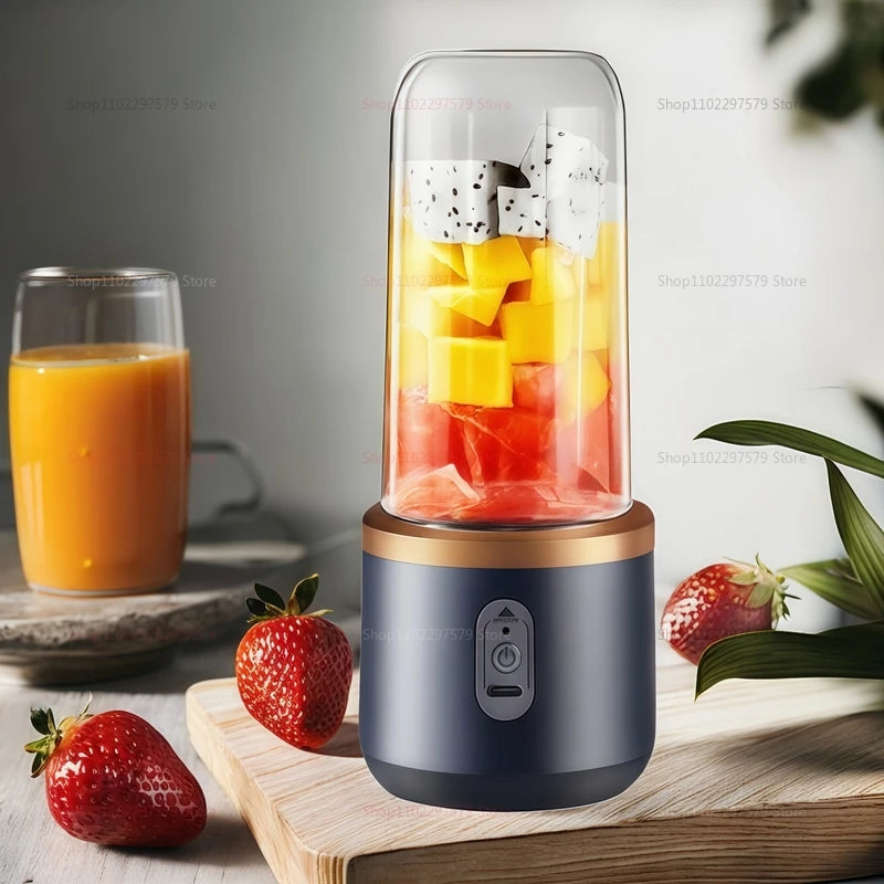 Multifunction Double Cup Juicer 400ml USB Rechargeable Portable Electric Juicer 6 Blade Fruit Blender for  Home Kitchen Tool