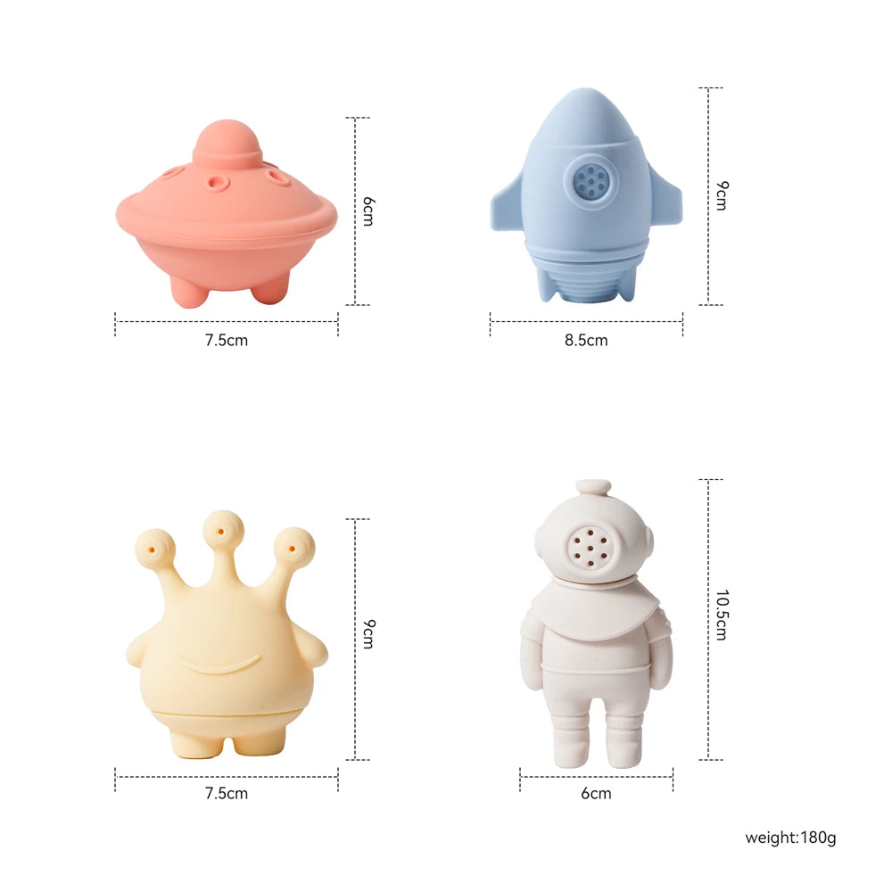 Children's Bath Toys Silicone Space Water Spray Pinch Toys Early Education Intelligence Baby Water Bathtub Bathroom Toys Set